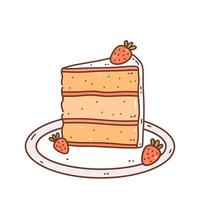 mignon gâteau aux fraises sur une assiette. dessert sucré décoré de baies isolées sur fond blanc. illustration vectorielle dessinée à la main dans un style doodle.parfait pour les conceptions de vacances, les cartes, les décorations, le logo vecteur