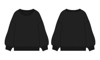 sweat-shirt mode technique croquis plat illustration vectorielle modèle de couleur noire pour femmes vecteur