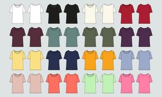 modèle d'illustration vectorielle de croquis plat de mode technique de t-shirt multicolore pour femmes vecteur