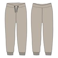 pantalon de pyjama coupe régulière mode technique croquis plat illustration vectorielle modèle de couleur kaki pour dames vecteur