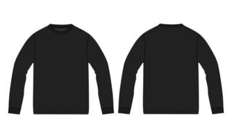 t-shirt à manches longues mode technique croquis plat illustration vectorielle modèle de maquette de couleur noire pour hommes et garçons. vecteur