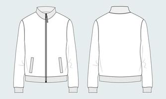 manches longues avec veste polaire longue zippée sweat-shirt mode technique croquis plat modèle d'illustration vectorielle vues avant, arrière. vecteur