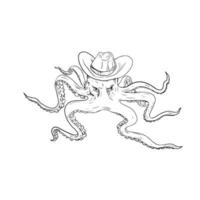 poulpe portant chapeau de cowboy dessin vecteur