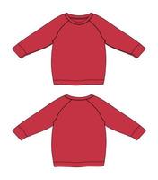 sweat-shirt à manches longues raglan mode technique croquis plat vecteur modèle de couleur rouge pour les femmes