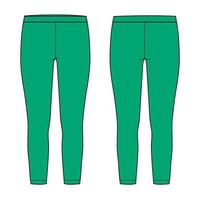 leggings mode technique croquis plat illustration vectorielle modèle de couleur verte vecteur