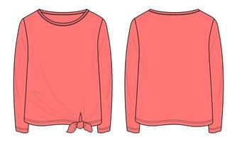 t shirt à manches longues tops mode technique croquis plat illustration vectorielle modèle de couleur pourpre pour dames et bébés filles vecteur