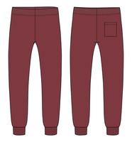 pantalons de survêtement mode technique croquis plat illustration vectorielle modèle de couleur rouge vues avant arrière vecteur