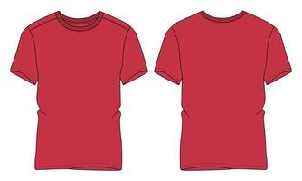 t shirt à manches courtes mode technique croquis plat illustration vectorielle modèle de couleur rouge vecteur