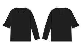 t shirt à manches longues mode technique croquis plat illustration vectorielle modèle de couleur noire vecteur