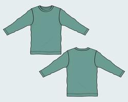 t shirt à manches longues mode technique croquis plat illustration vectorielle modèle de couleur verte vecteur