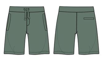 short de survêtement pour garçons pantalon mode technique croquis plat illustration vectorielle modèle de couleur verte vecteur