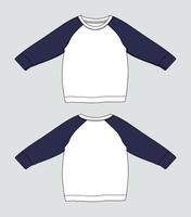 sweat-shirt raglan bicolore bleu marine et blanc modèle de croquis plat de mode technique pour femmes vecteur