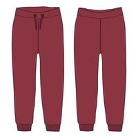pantalon de pyjama coupe régulière mode technique croquis plat illustration vectorielle modèle de couleur rouge pour dames vecteur