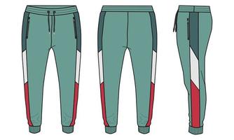 leggings pantalon mode technique croquis plat illustration vectorielle modèle de couleur verte pour les enfants vecteur