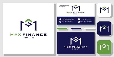 max finance group initiales lettres croissance graphique vert positif avec modèle de carte de visite vecteur