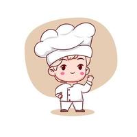 personnage de logo de dessin animé mignon du chef. fond isolé de personnage chibi dessiné à la main. vecteur