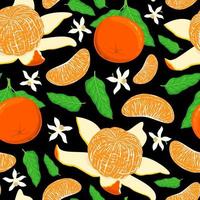 fond noir vectorielle continue avec des mandarines mûres brillantes vecteur