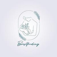 Résumé de l'allaitement mère fleur insigne logo vector illustration design, dessin au trait minimal icône symbole logo