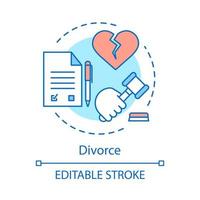 icône de concept de divorce. illustration de la ligne mince de l'idée de l'accord de séparation. mariage séparation de corps. droit de la famille. un couple se sépare. médiation de divorce. dessin de contour isolé de vecteur. trait modifiable vecteur