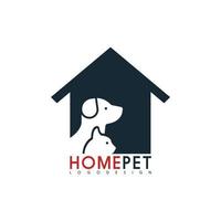 il s'agit d'un simple logo plat d'un chat et d'un chien sur une petite maison pour animaux de compagnie pour animalerie ou soins pour animaux de compagnie ou icône vétérinaire