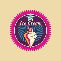 un logo emblème pour un magasin de crème glacée représentant un cornet de crème glacée de forme ronde vecteur