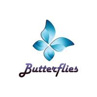 un logo abstrait papillon volant 3d de couleur bleue qui a l'air brillant et brillant sur un fond blanc vecteur