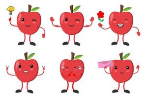 définir une pomme mignonne avec diverses émotions pose des images vectorielles de personnage de dessin animé