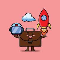 mignon, mascotte, dessin animé, valise, comme, astronaute vecteur