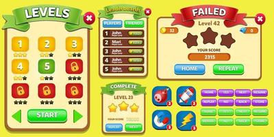 kit d'interface utilisateur de jeu avec menus, pop up, écrans et éléments de jeu vecteur