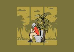 squelette, homme, s'asseoir, sur, extérieur, toilette, illustration