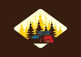 camping à côté de la voiture dans l'illustration de la forêt vecteur