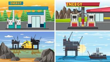 quatre scènes différentes de l'industrie pétrolière