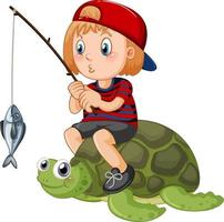 enfant assis sur la pêche aux tortues vecteur