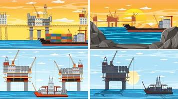 quatre scènes différentes de l'industrie pétrolière vecteur