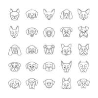 chiens personnages linéaires kawaii mignons. jeu d'icônes de fine ligne. animaux aux museaux souriants. mini schnauzer souriant. embrasser le maltais. doberman qui fait un clin d'oeil. illustration de contour isolé de vecteur. trait modifiable vecteur