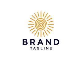 ligne de logo soleil abstraite. icône de soleil circulaire vintage avec des rayons radiaux géométriques de sunburst isolés sur fond blanc. utilisable pour les logos d'entreprise et de nature. élément de modèle de conception de logo vectoriel plat.