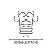 icône linéaire de caractère de larynx heureux. illustration de la ligne mince. emoji de boîte vocale souriante. larynx sain. santé du système respiratoire. symbole de contour. dessin de contour isolé de vecteur. trait modifiable vecteur