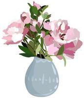 illustration vectorielle isolée du bouquet de pivoine dans un vase bleu clair. vecteur