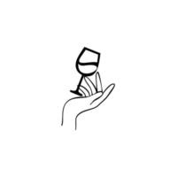 main tenant un verre de vin rouge. modèle de conception pour une carte des vins avec verre à vin. vecteur