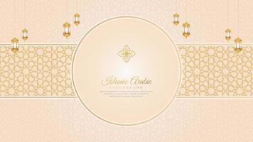 fond de luxe blanc arabe islamique avec de beaux ornements et des lanternes vecteur
