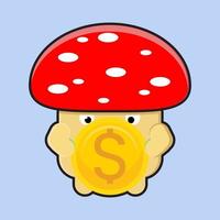 mignon champignon porter grosse mascotte de pièce d'un dollar de vecteur d'illustration