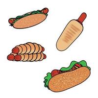 collection de clipart de hot-dog à la moutarde. vecteur d'isolement d'illustrations sur fond blanc. élément de conception pour le menu de l'emblème du signe de l'étiquette de l'affiche