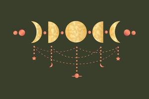 phases de lune pour l'astrologie sacrée païenne. cycle céleste complet des lunes avec décorations. illustration vectorielle. vecteur