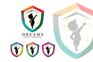logo d'icône vectorielle réaliser des rêves, éducation, concept d'étoile, enfants vecteur