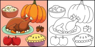 illustration de la page de coloriage de la fête de thanksgiving vecteur