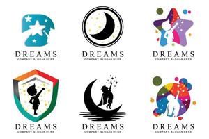 logo d'icône vectorielle réaliser des rêves, éducation, concept d'étoile, enfants vecteur