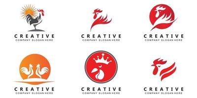 création de logo de poulet frit, animaux de ferme transformés en nourriture par le chef, illustration vectorielle premium