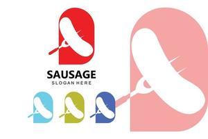 symbole de vecteur de logo de saucisse grillée, viande de barbecue, concept rétro