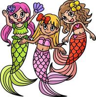 sirène avec des amis cartoon couleur clipart vecteur