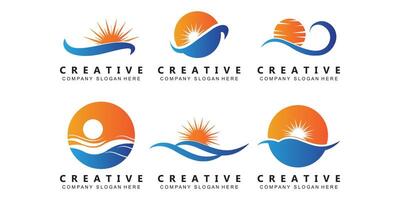 simple soleil et rivière logo vecteur de conception d'icône gratuite